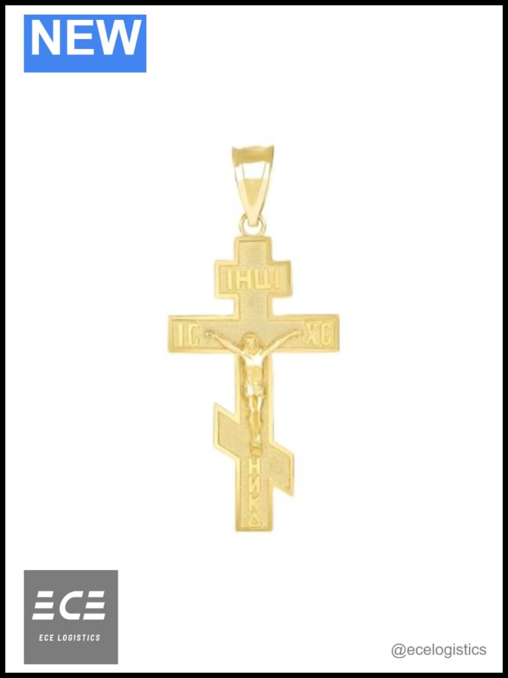 10K Yellow Gold Russian Orthodox IC XC NIKA Cross Crucifix Pendant Charm